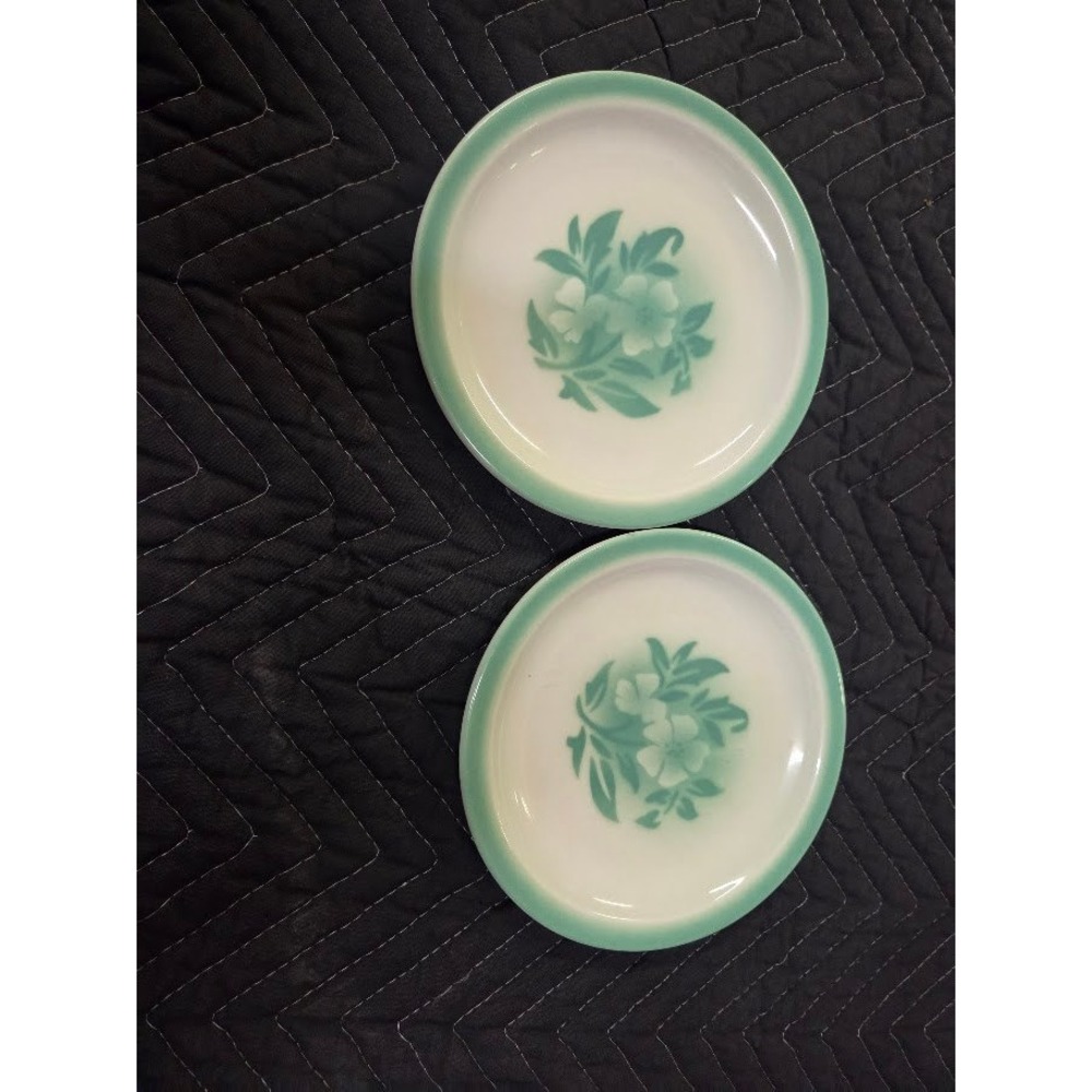Vintage Syracuse China Green Floral Salad Plates Set of 2 USA 91-J White Green